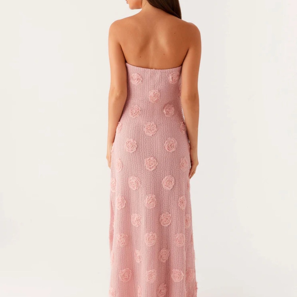 Peppermayo Strapless Pink Floral Textured Maxi Dress - Picture 3 of 5